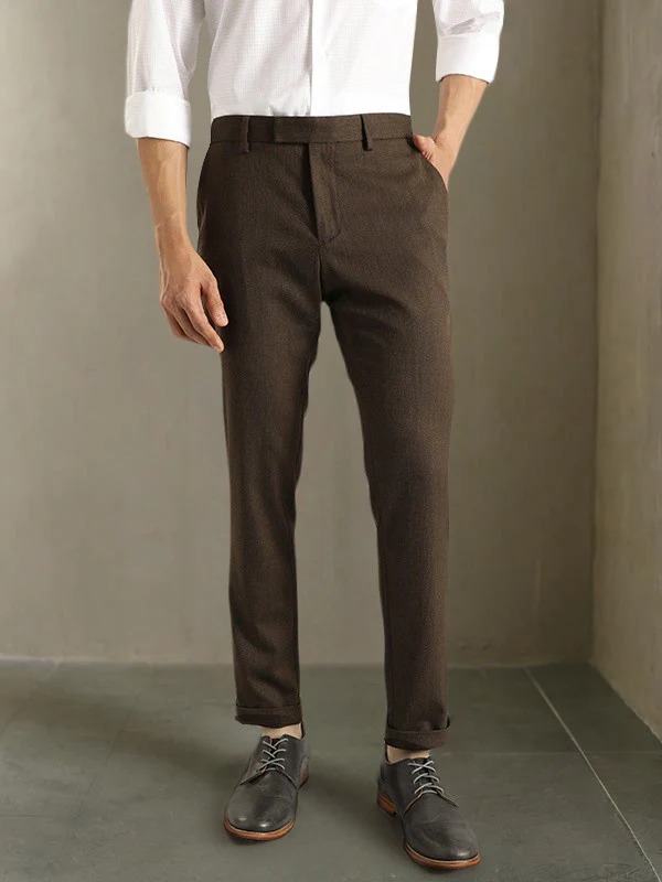 Indian Terrain Men's Comfort Fit Self Design Brown Trousers